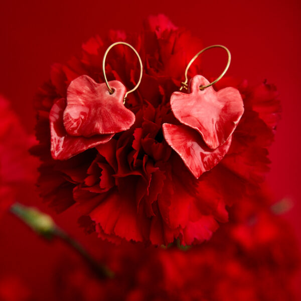 PENDIENTES ARO HOJAS ROJAS