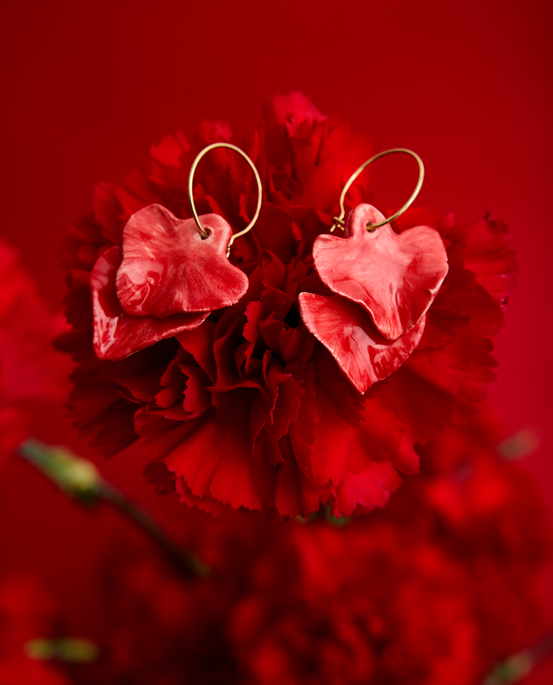 PENDIENTES ARO HOJAS ROJAS